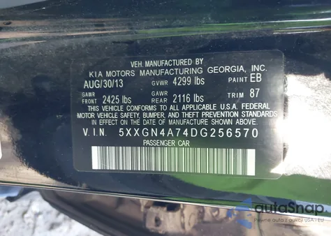 2013 Kia Optima Ex z USA, uszkodzony, nr VIN 5XXGN4A74DG256570